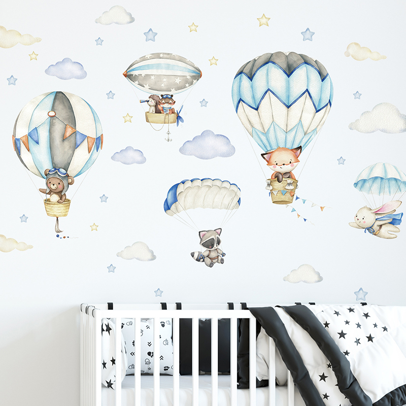 Baby Nursery Ornaments - Cartoon Cute Animals Hot Air Balloon