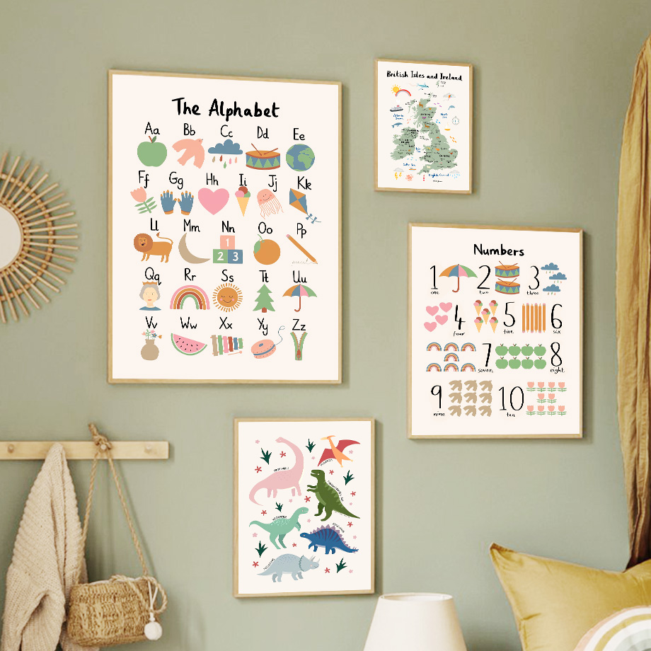 Baby Nursery Pictures - Animal World Map Dinosaur Alphabet Number
