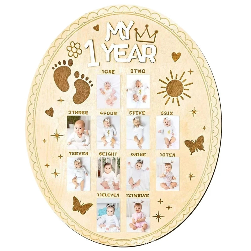 Baby Nursery Keepsake - Wooden Baby Month Milestone Photo Plaque