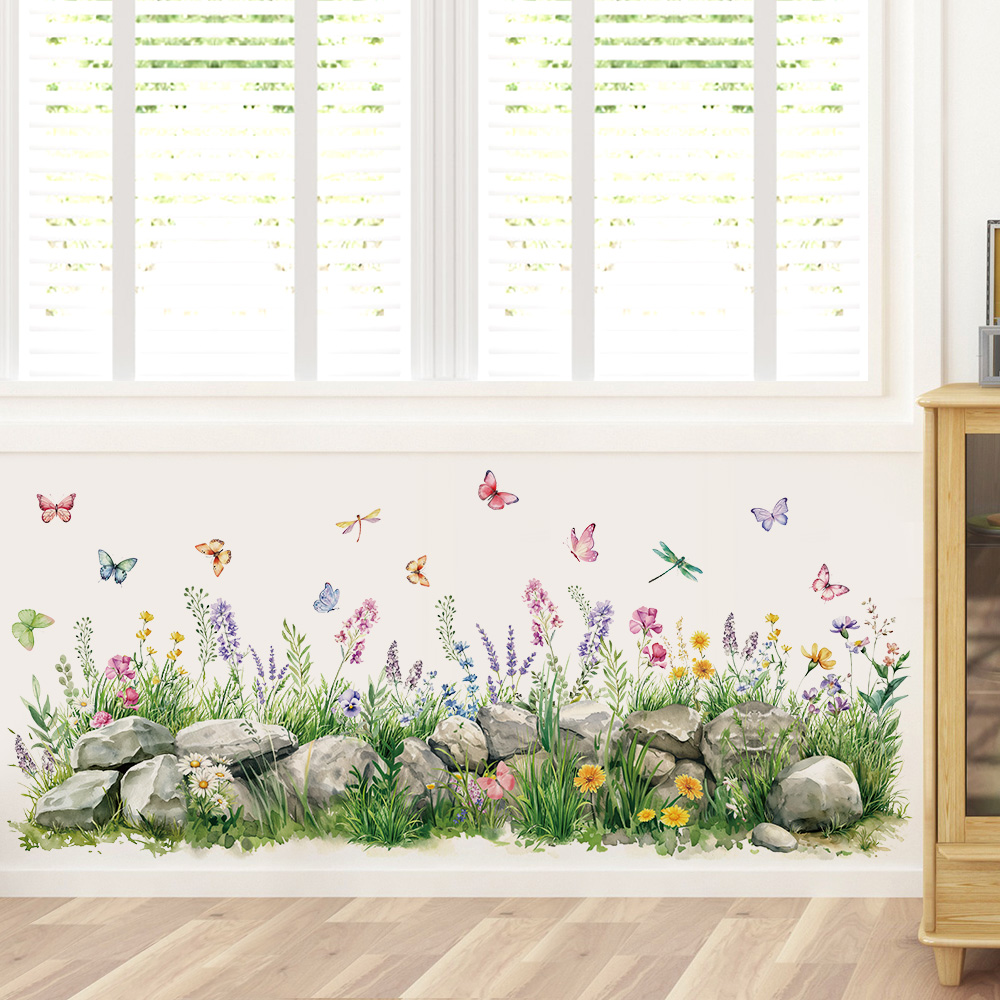 Baby Nursery Wall Decals - Stones and Flowers Watercolor Wall Stickers