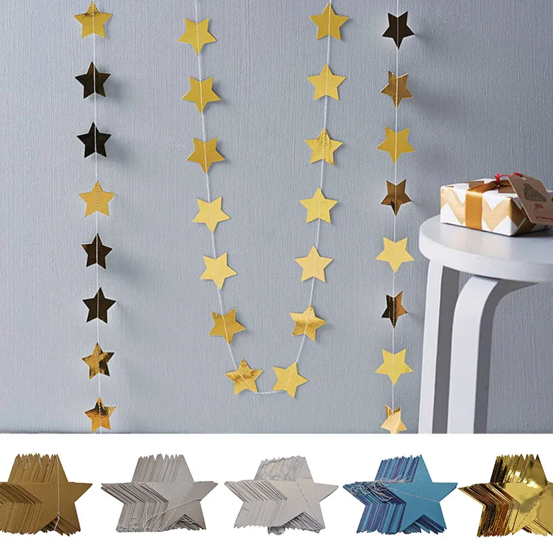Baby Nursery Ornaments - 4M Star Garland 10cm Paper Stars