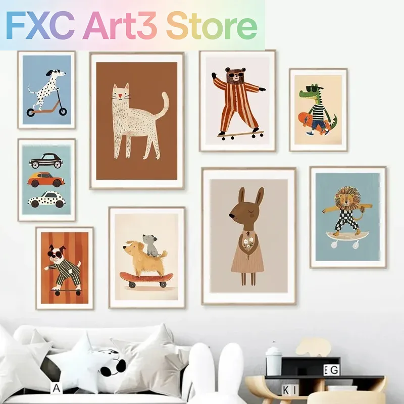 Baby Nursery Pictures - 1pc frameless Funny Animals Rabbit Dog