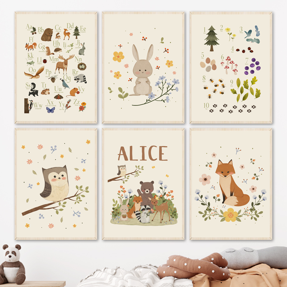 Baby Nursery Pictures - 1pc frameless Cute Rabbit Fox Owl