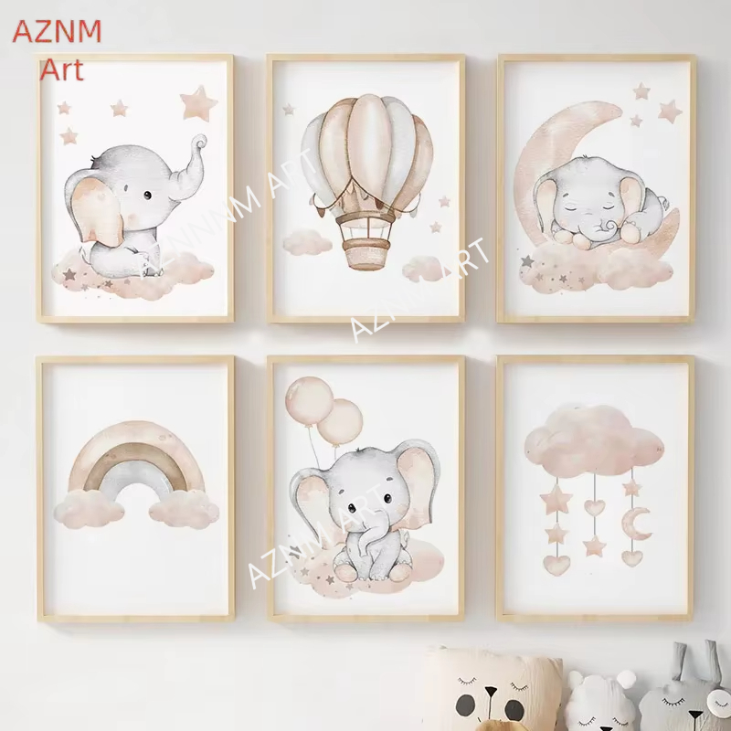 Elephant Balloon Rainbow Moon  - Baby Nursery Pictures review and price