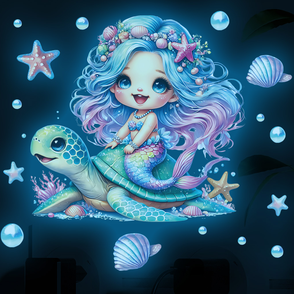 Cartoon Sea Turtle Mermaid Wal - Baby Nursery Wall Decals review and price