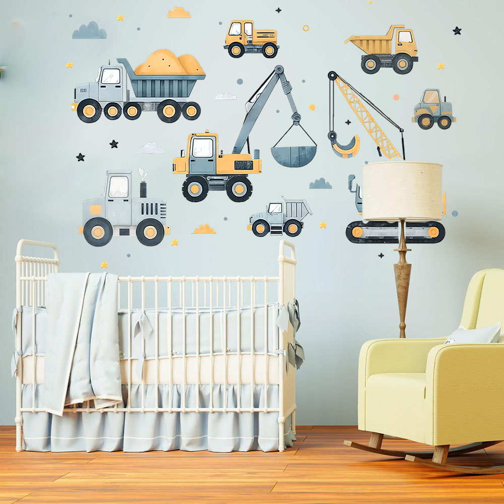 Cartoon Excavator Vehicles Set - Baby Nursery Wall Decals review and price