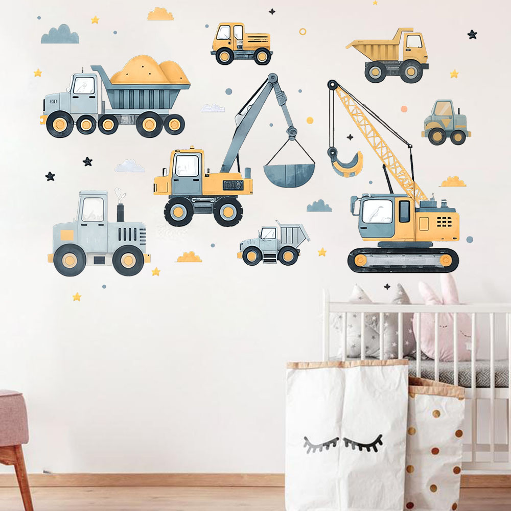 Cartoon Excavator Vehicles Set - Baby Nursery Wall Decals review and price