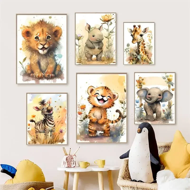 Watercolor Lion Giraffe Tiger  - Baby Nursery Pictures review and price