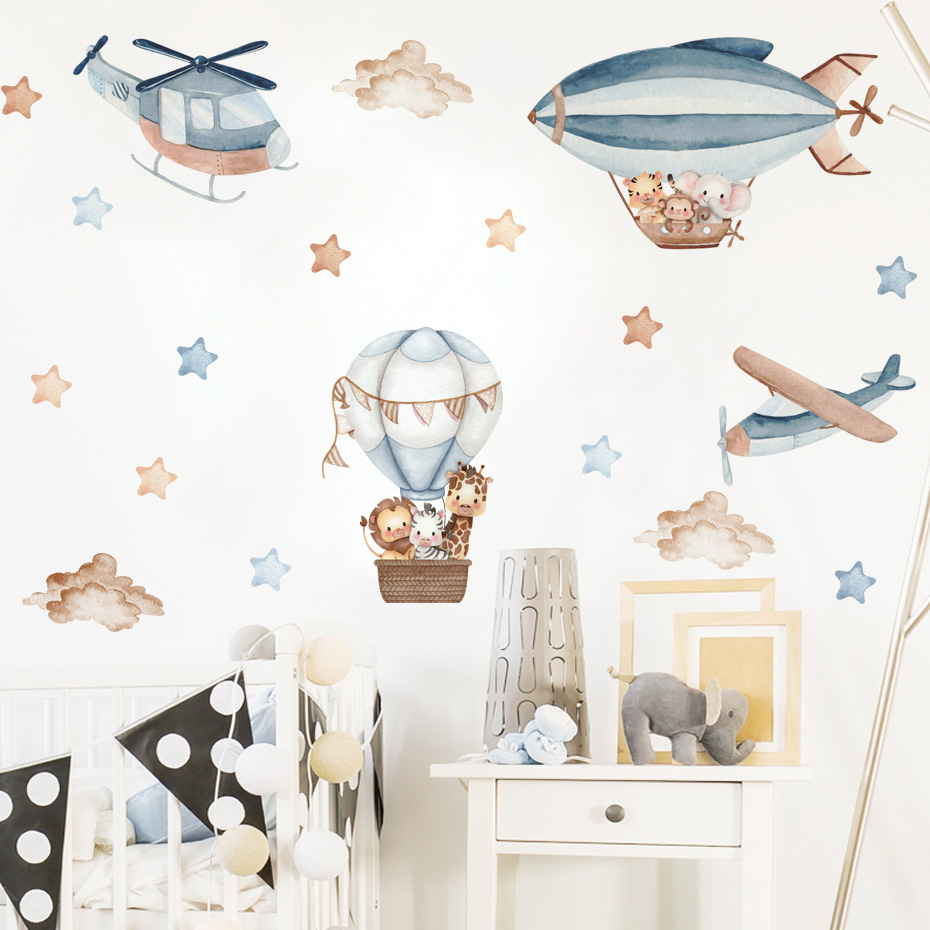 Watercolor Animals Hot Air Bal - Baby Nursery Wall Decals review and price