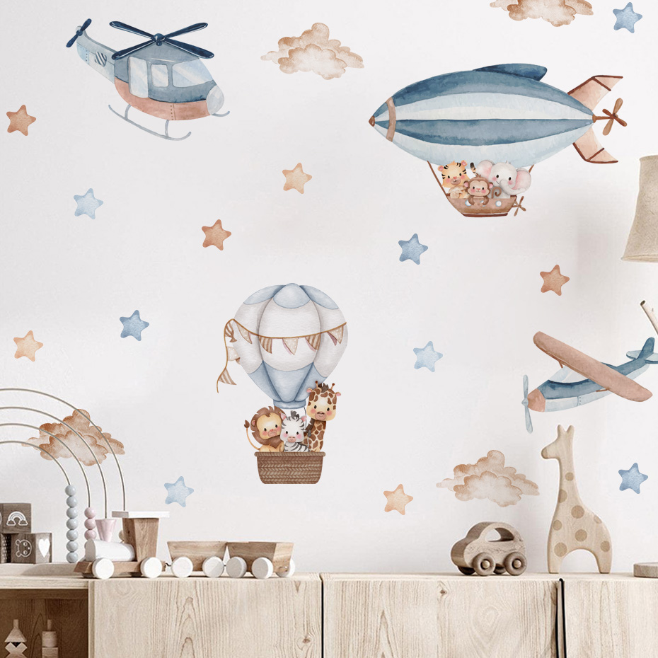 Watercolor Animals Hot Air Bal - Baby Nursery Wall Decals review and price