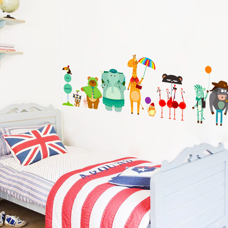Cartoon Zoo Bus Station Wall S - Baby Nursery Zoo Animals review and price