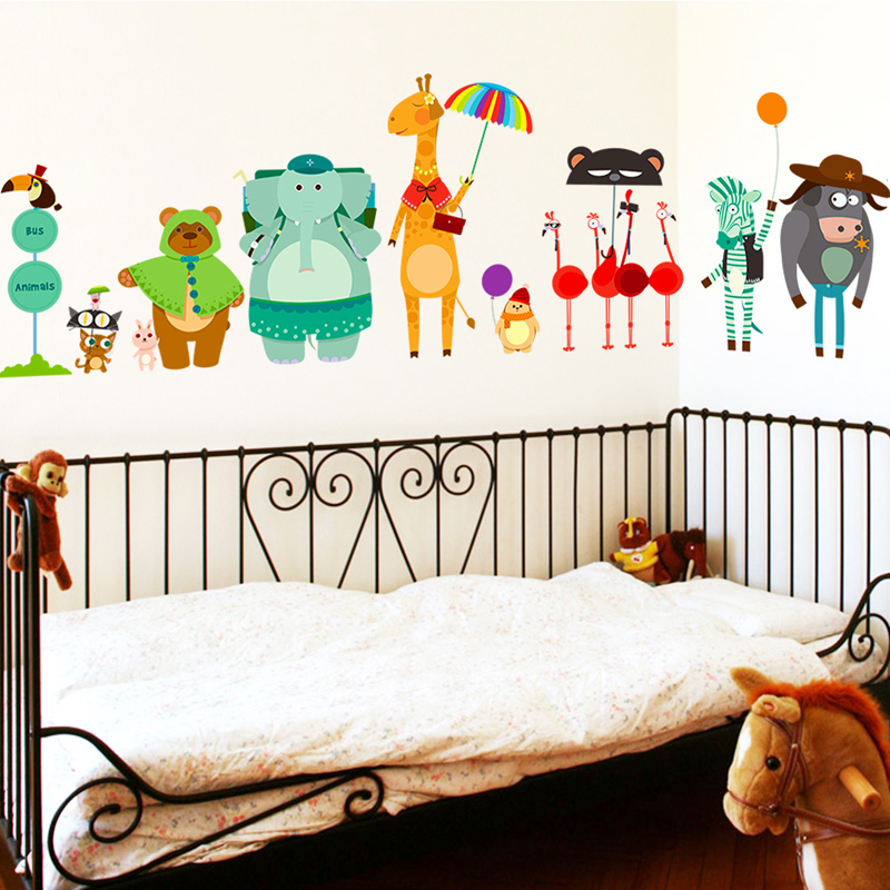 Cartoon Zoo Bus Station Wall S - Baby Nursery Zoo Animals review and price