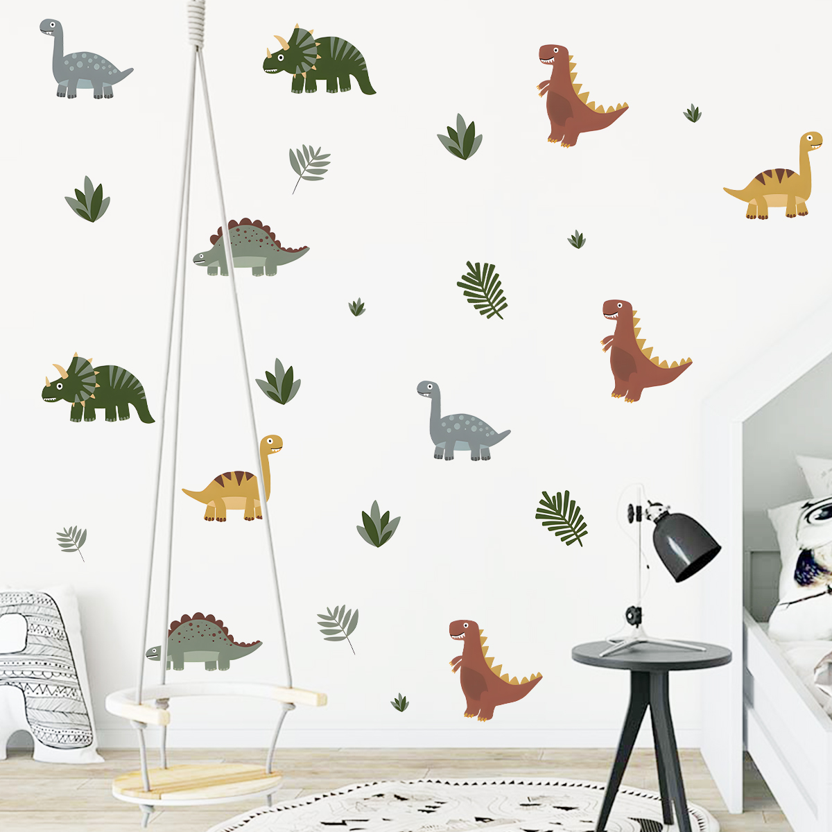 Cartoon Cute Dinosaur Leaf Ani - Baby Nursery Wall Decals review and price